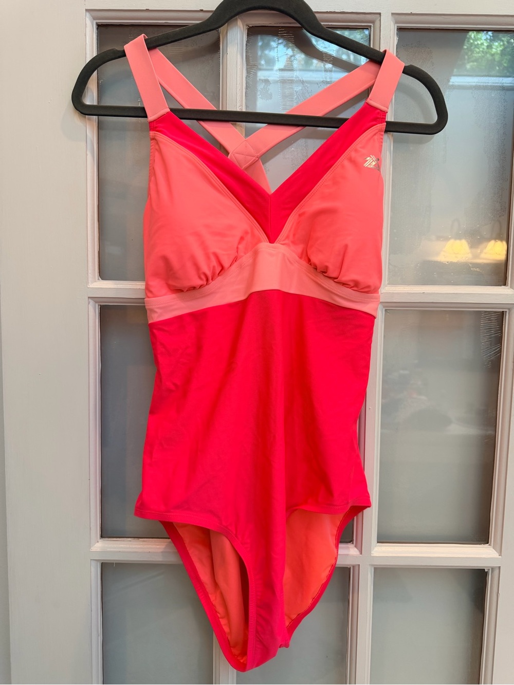 ZeroXposur Chic Coastal Sporty Pink Coral Colorblock One-Piece Swimsuit Size XL